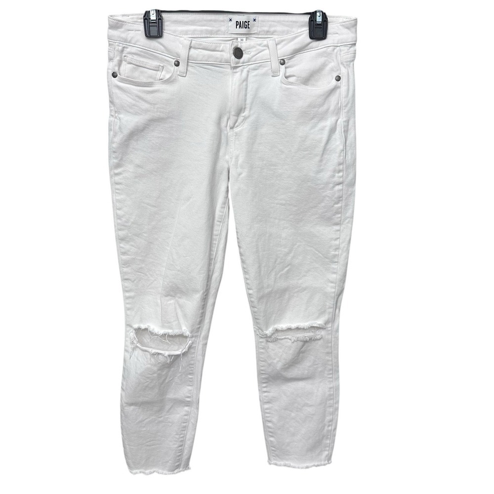 Paige Verdugo Ankle Stretch White Jeans Women's‎ Size 30 Distressed Raw Hem